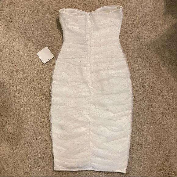 Lulus White Polka Dot Ruched Strapless Bustier Dress XS - Picture 6 of 9